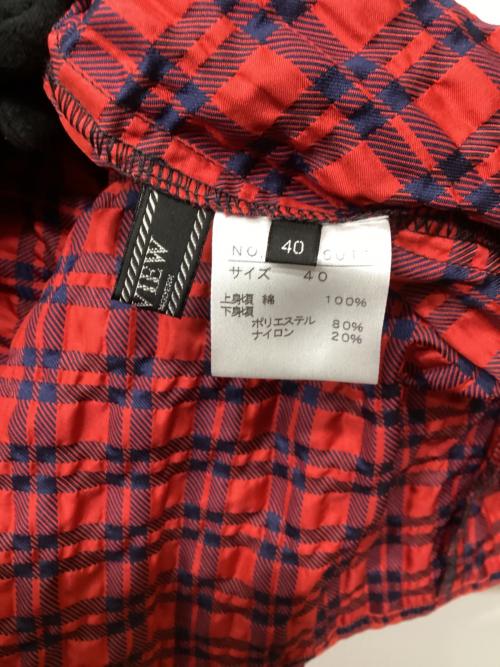 DUAL VIEW（デュアルヴュー）DUAL VIEW (デュアルヴュー) ジャージ×ジャガードチェックハイパードレス レッド サイズ:40の古着・服飾アイテム
