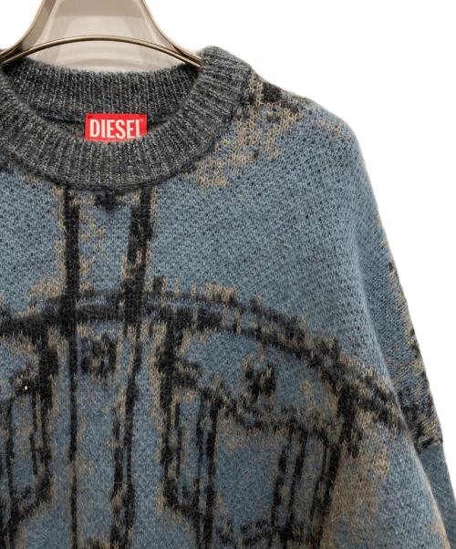 DIESEL（ディーゼル）DIESEL (ディーゼル) Gジャン柄 モヘアニット ブルー サイズ:Lの古着・服飾アイテム