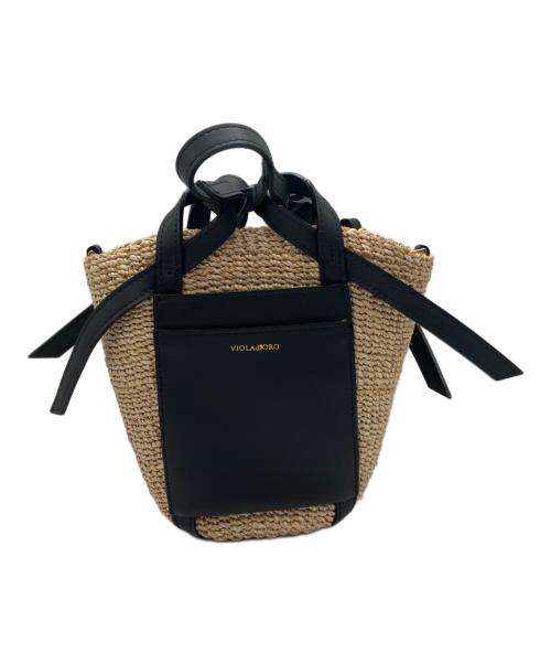 VIOLAd'ORO（ヴィオラドーロ）VIOLAd'ORO (ヴィオラドーロ) レザーポケットトート アバカ Sサイズ ベージュ×ブラックの古着・服飾アイテム