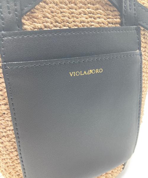 VIOLAd'ORO（ヴィオラドーロ）VIOLAd'ORO (ヴィオラドーロ) レザーポケットトート アバカ Sサイズ ベージュ×ブラックの古着・服飾アイテム