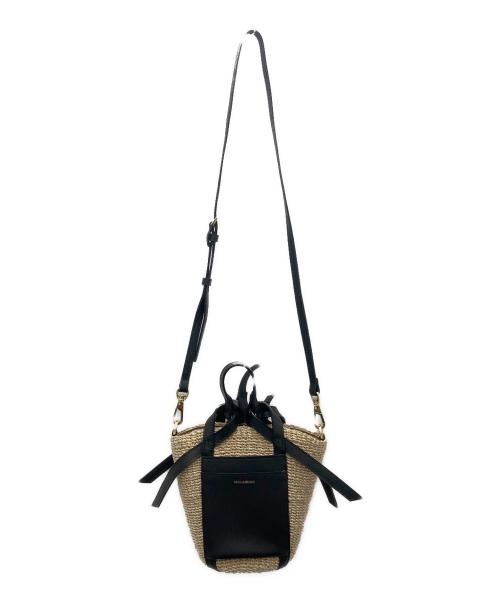 VIOLAd'ORO（ヴィオラドーロ）VIOLAd'ORO (ヴィオラドーロ) レザーポケットトート アバカ Sサイズ ベージュ×ブラックの古着・服飾アイテム