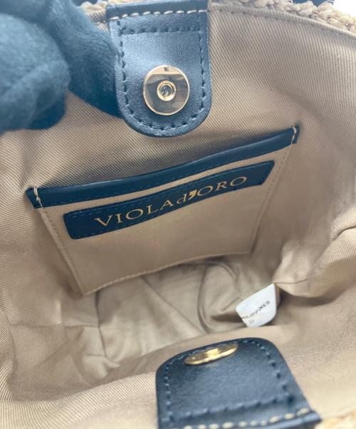 VIOLAd'ORO（ヴィオラドーロ）VIOLAd'ORO (ヴィオラドーロ) レザーポケットトート アバカ Sサイズ ベージュ×ブラックの古着・服飾アイテム