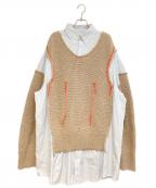 Maison Margielaメゾンマルジェラ）の古着「ニットドッキングプルオーバーシャツ」｜ブルー×ベージュ