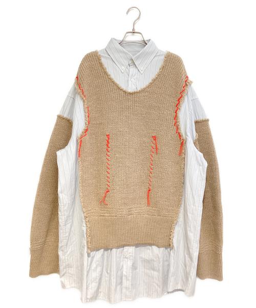 Maison Margiela（メゾンマルジェラ）Maison Margiela (メゾンマルジェラ) ニットドッキングプルオーバーシャツ ブルー×ベージュ サイズ:39の古着・服飾アイテム