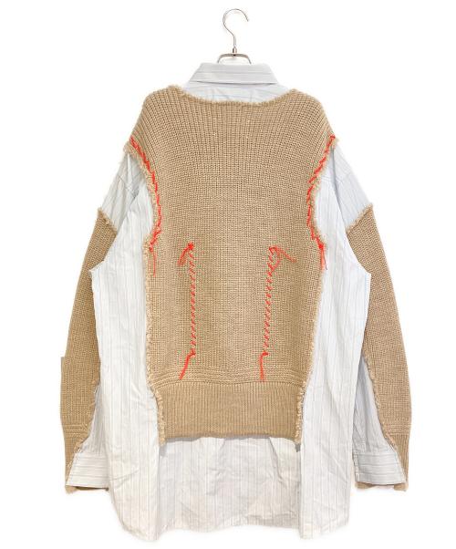 Maison Margiela（メゾンマルジェラ）Maison Margiela (メゾンマルジェラ) ニットドッキングプルオーバーシャツ ブルー×ベージュ サイズ:39の古着・服飾アイテム