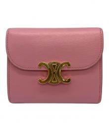 CELINE（セリーヌ）の古着「トリオンフ スモール フラップウォレット/3つ折り財布」｜ピンク