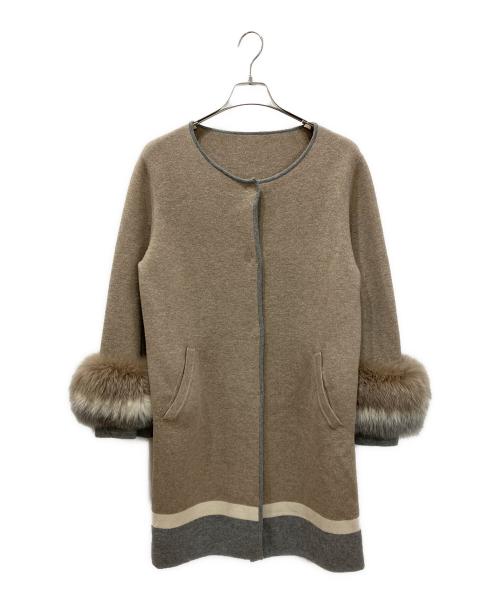 ISHIHAMA（イシハマ）ISHIHAMA (イシハマ) フォクスファー付カシミヤ混ニットコート ベージュ サイズ:Mの古着・服飾アイテム