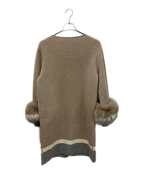 ISHIHAMA（イシハマ）ISHIHAMA (イシハマ) フォクスファー付カシミヤ混ニットコート ベージュ サイズ:Mの古着・服飾アイテム