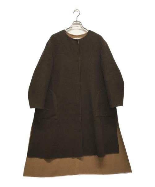 ADORE（アドーア）ADORE (アドーア) ノーカラーロングコート ブラウン サイズ:Fの古着・服飾アイテム
