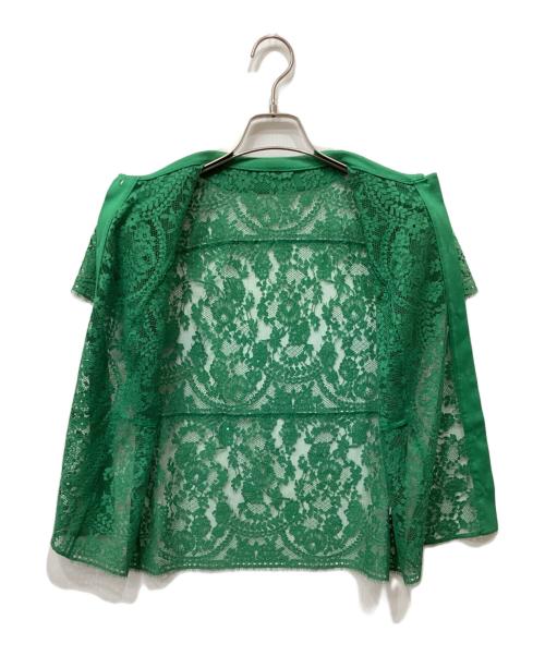 Yue（ユエ）Yue (ユエ) 襟付総レースブラウス グリーン サイズ:Mの古着・服飾アイテム