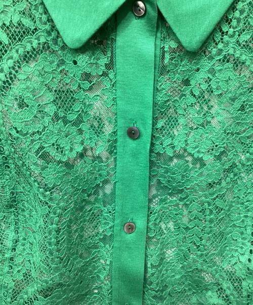 Yue（ユエ）Yue (ユエ) 襟付総レースブラウス グリーン サイズ:Mの古着・服飾アイテム