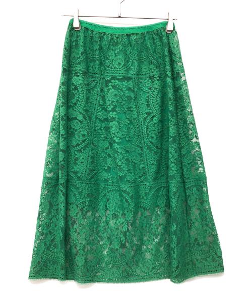 Yue（ユエ）Yue (ユエ) パッチワーク風レーススカート グリーン サイズ:Mの古着・服飾アイテム