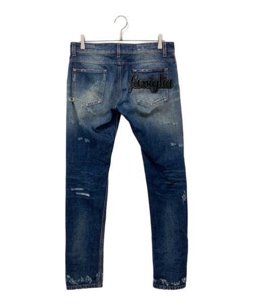 DOLCE & GABBANA（ドルチェ＆ガッバーナ）DOLCE & GABBANA (ドルチェ＆ガッバーナ) familiarワッペン ユーズド加工デニムパンツ インディゴ サイズ:48の古着・服飾アイテム