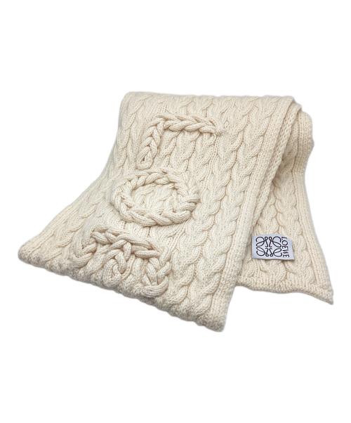LOEWE（ロエベ）LOEWE (ロエベ) logo chunky knit scarf(ロゴ チャンキー ニット スカーフ) アイボリーの古着・服飾アイテム