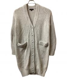 DRAWER（ドゥロワー）の古着「ムートンパッチロングカーディガン」｜ライトグレー