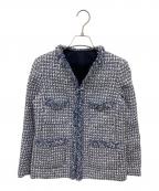 ANAYIアナイ）の古着「ミックスツイードロングノーカラー ジャケット」｜ネイビー