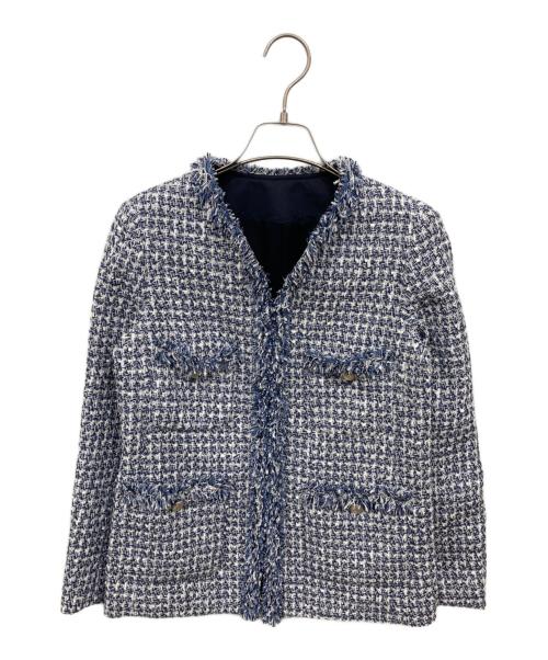 ANAYI（アナイ）ANAYI (アナイ) ミックスツイードロングノーカラー ジャケット ネイビー サイズ:34の古着・服飾アイテム