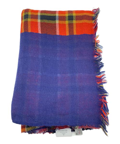 Vivienne Westwood（ヴィヴィアンウエストウッド）Vivienne Westwood (ヴィヴィアンウエストウッド) オーブ刺繍チェックストール レッドの古着・服飾アイテム