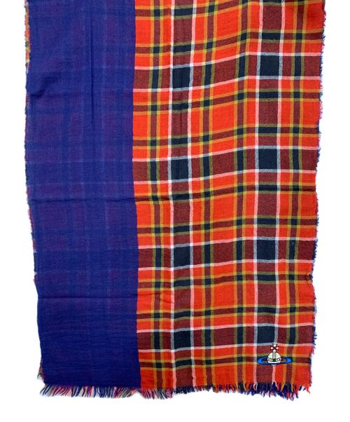 Vivienne Westwood（ヴィヴィアンウエストウッド）Vivienne Westwood (ヴィヴィアンウエストウッド) オーブ刺繍チェックストール レッドの古着・服飾アイテム