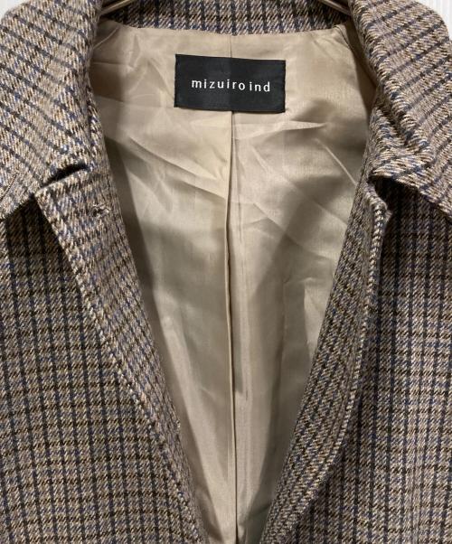 mizuiro-ind（ミズイロインド）mizuiro-ind (ミズイロインド) チェックウールブレンドステンカラーコート ブラウン サイズ:SIZE Freeの古着・服飾アイテム