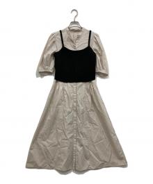 BLUE LABEL CRESTBRIDGE（ブルーレーベルクレストブリッジ）の古着「ニットビスチェシャツドレス」｜ベージュ