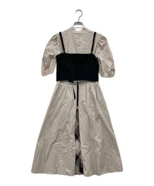 BLUE LABEL CRESTBRIDGE（ブルーレーベルクレストブリッジ）BLUE LABEL CRESTBRIDGE (ブルーレーベルクレストブリッジ) ニットビスチェシャツドレス ベージュ サイズ:36の古着・服飾アイテム