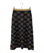 GUCCIグッチ）の古着「インターロッキング GG ニット スカート」｜ブラック×ゴールド