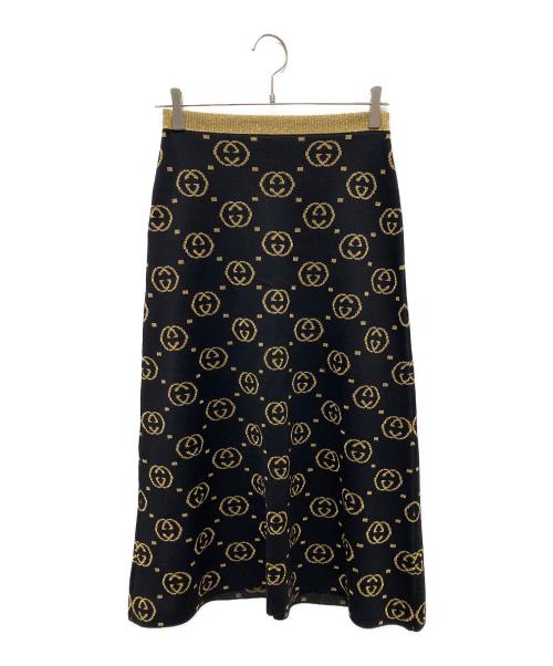 GUCCI（グッチ）GUCCI (グッチ) インターロッキング GG ニット スカート ブラック×ゴールド サイズ:Sの古着・服飾アイテム