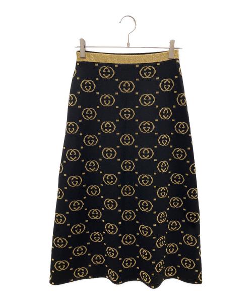 GUCCI（グッチ）GUCCI (グッチ) インターロッキング GG ニット スカート ブラック×ゴールド サイズ:Sの古着・服飾アイテム