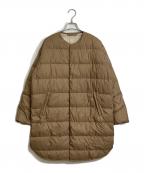 ORCIVALオーシバル）の古着「Polyester Taffeta Round Neck Long Coat ノーカラーダウンコート」｜ブラウン
