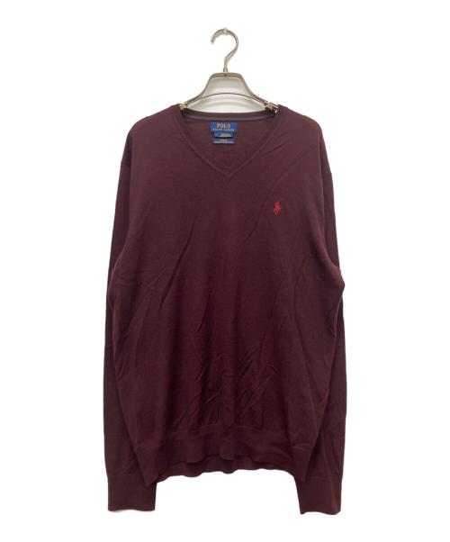 POLO RALPH LAUREN（ポロ・ラルフローレン）POLO RALPH LAUREN (ポロ・ラルフローレン) ウールVネックニット ボルドー サイズ:Mの古着・服飾アイテム