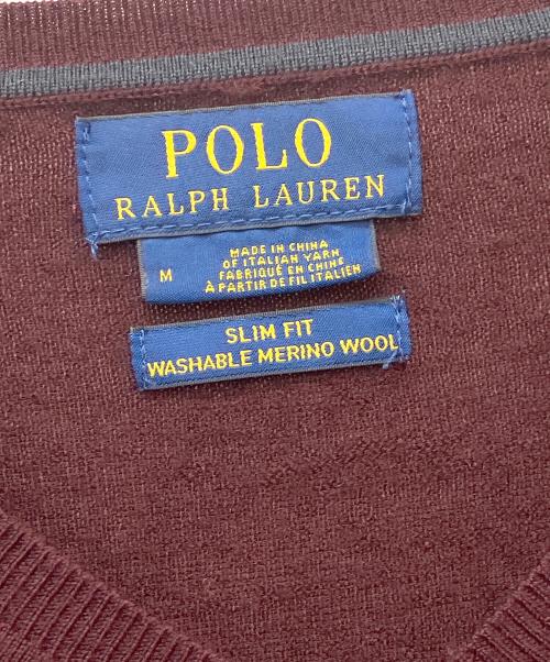 POLO RALPH LAUREN（ポロ・ラルフローレン）POLO RALPH LAUREN (ポロ・ラルフローレン) ウールVネックニット ボルドー サイズ:Mの古着・服飾アイテム