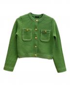 anuansアニュアンス）の古着「ノーカラーニットジャケット」｜グリーン