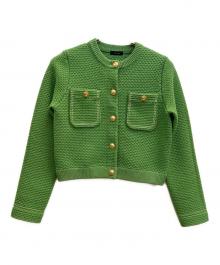 anuans（アニュアンス）の古着「ノーカラーニットジャケット」｜グリーン