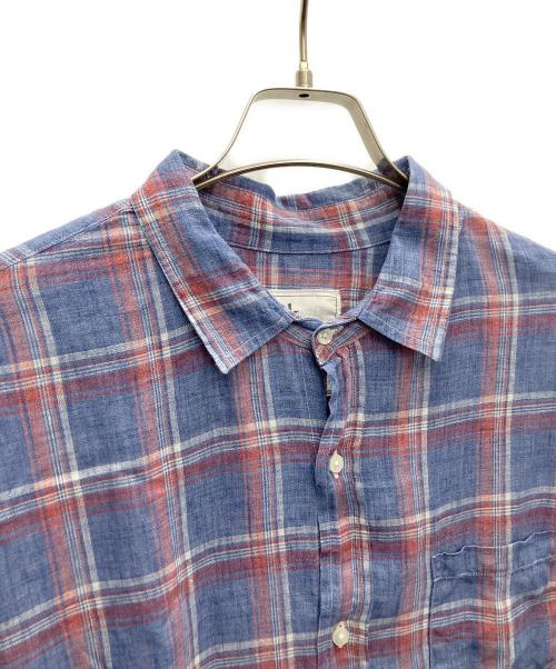 Frank&Eileen（フランクアンドアイリーン）Frank&Eileen (フランクアンドアイリーン) リネンチェックシャツ ブルー サイズ:Lの古着・服飾アイテム
