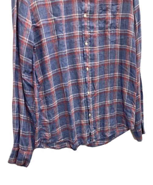 Frank&Eileen（フランクアンドアイリーン）Frank&Eileen (フランクアンドアイリーン) リネンチェックシャツ ブルー サイズ:Lの古着・服飾アイテム