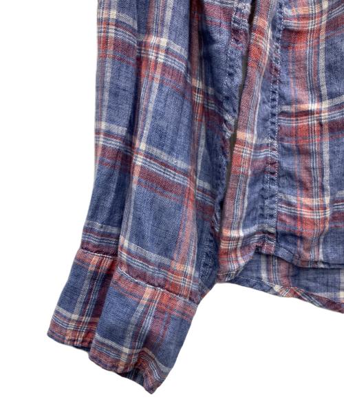 Frank&Eileen（フランクアンドアイリーン）Frank&Eileen (フランクアンドアイリーン) リネンチェックシャツ ブルー サイズ:Lの古着・服飾アイテム