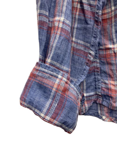 Frank&Eileen（フランクアンドアイリーン）Frank&Eileen (フランクアンドアイリーン) リネンチェックシャツ ブルー サイズ:Lの古着・服飾アイテム