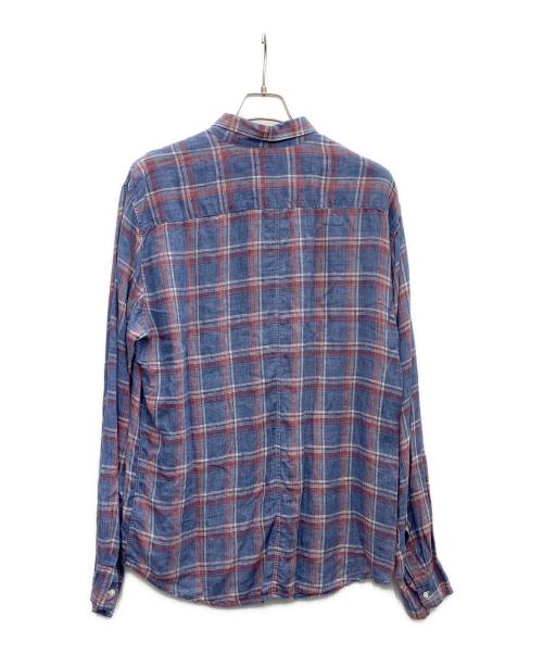 Frank&Eileen（フランクアンドアイリーン）Frank&Eileen (フランクアンドアイリーン) リネンチェックシャツ ブルー サイズ:Lの古着・服飾アイテム