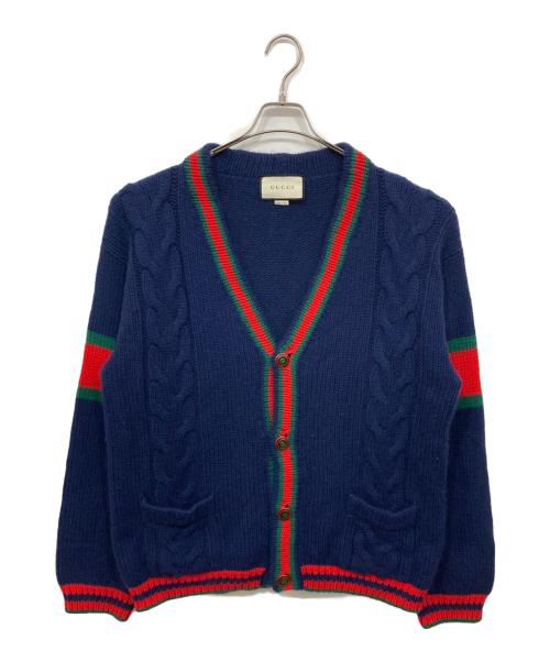 GUCCI（グッチ）GUCCI (グッチ) オーバーサイズケーブルニットカーディガン ネイビー サイズ:Lの古着・服飾アイテム