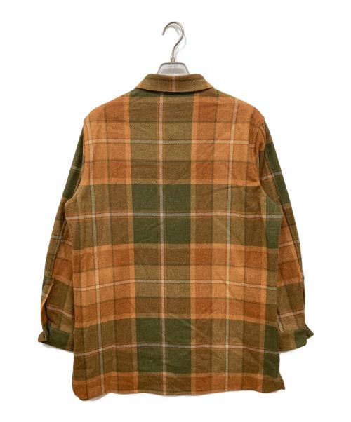 LOEWE（ロエベ）LOEWE (ロエベ) アナグラムレザーロゴパッチオーバーサイズウールチェックシャツ ブラウン サイズ:40の古着・服飾アイテム