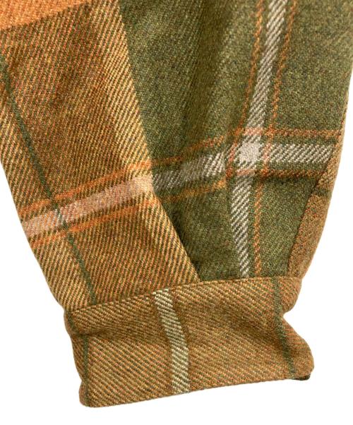 LOEWE（ロエベ）LOEWE (ロエベ) アナグラムレザーロゴパッチオーバーサイズウールチェックシャツ ブラウン サイズ:40の古着・服飾アイテム