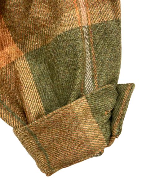 LOEWE（ロエベ）LOEWE (ロエベ) アナグラムレザーロゴパッチオーバーサイズウールチェックシャツ ブラウン サイズ:40の古着・服飾アイテム