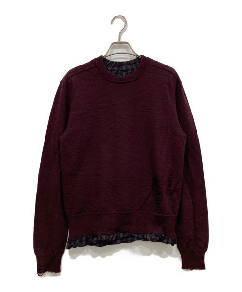Maison Margiela（メゾンマルジェラ）Maison Margiela (メゾンマルジェラ) ダメージ加工クルーネックニット パープル サイズ:XSの古着・服飾アイテム