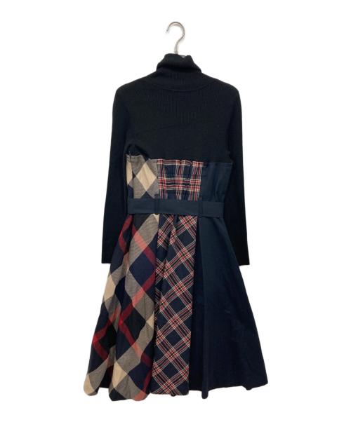 BLUE LABEL CRESTBRIDGE（ブルーレーベルクレストブリッジ）BLUE LABEL CRESTBRIDGE (ブルーレーベルクレストブリッジ) タータンチェック ニットワンピース ネイビー サイズ:36の古着・服飾アイテム