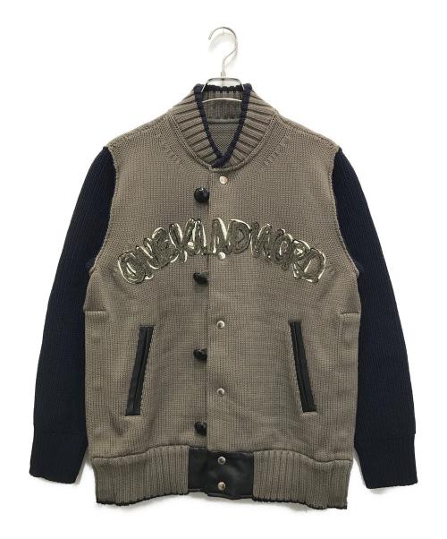 sacai（サカイ）sacai (サカイ) eric haze (エリックヘイズ) Code Embroidery Knit Blouson ブラウン×ネイビー サイズ:2の古着・服飾アイテム