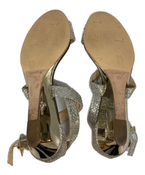 JIMMY CHOO（ジミーチュウ）JIMMY CHOO (ジミーチュウ) グリッターサンダル シルバー サイズ:39の古着・服飾アイテム