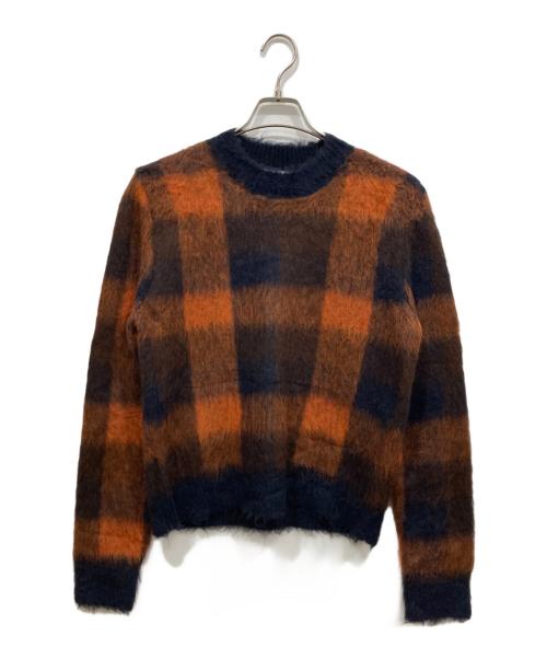 Acne studios（アクネ ストゥディオス）Acne studios (アクネ ストゥディオス) アルパカブレンドブロックチェックニット オレンジ サイズ:Sの古着・服飾アイテム