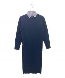 Mila Owen（ミラオーウェン）の古着「シャツレイヤードニットロングワンピ」｜ネイビー