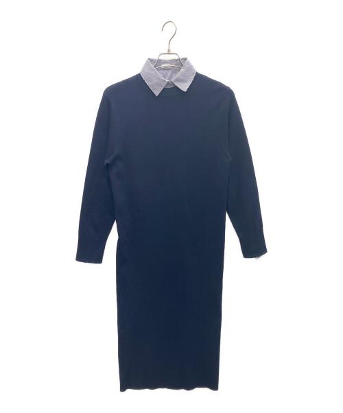 Mila Owen（ミラオーウェン）Mila Owen (ミラオーウェン) シャツレイヤードニットロングワンピ ネイビー サイズ:SIZE0の古着・服飾アイテム